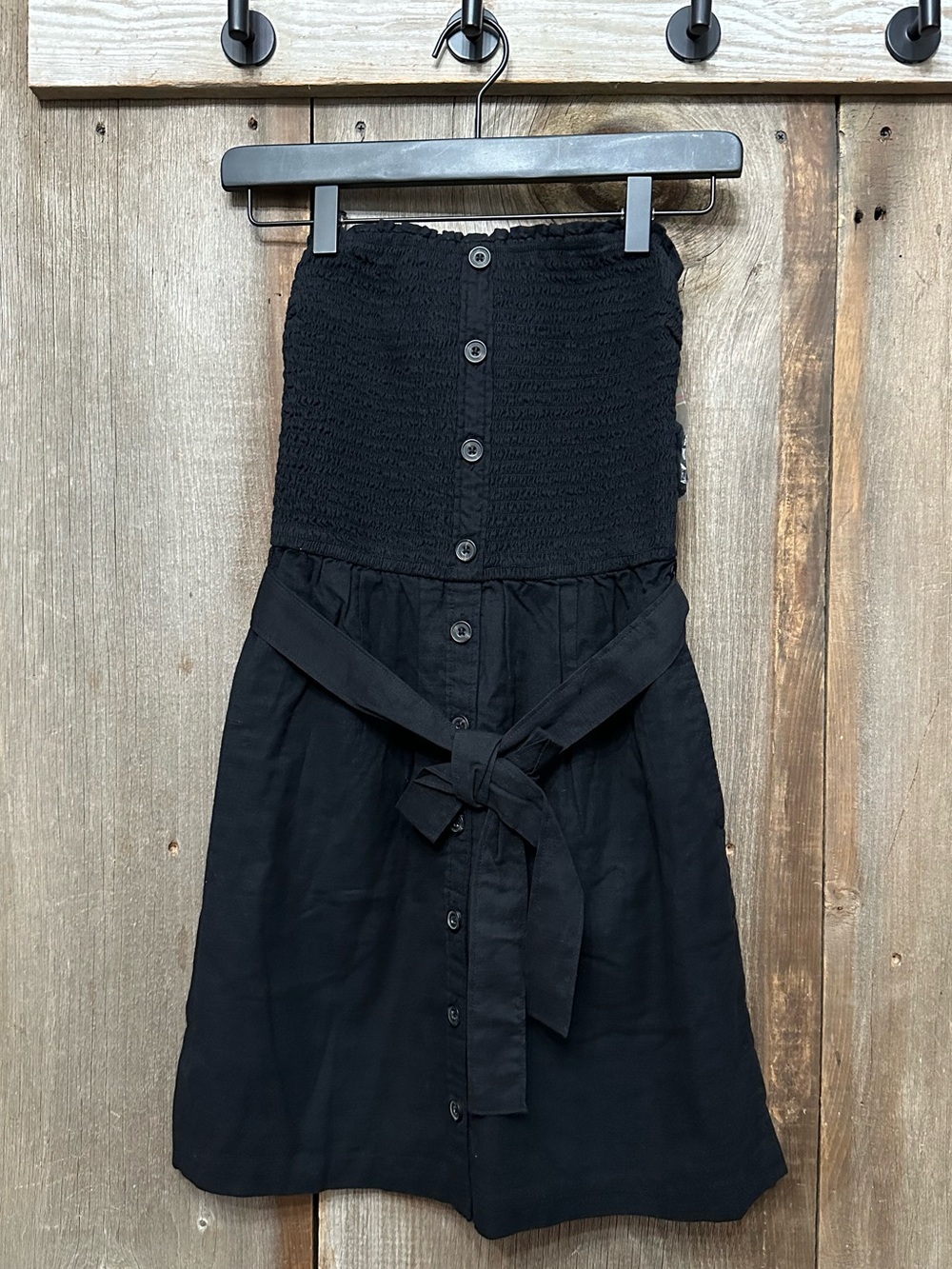 Abercrombie & Fitch Smocked Strapless Mini Sundress With Belt Black Size Small